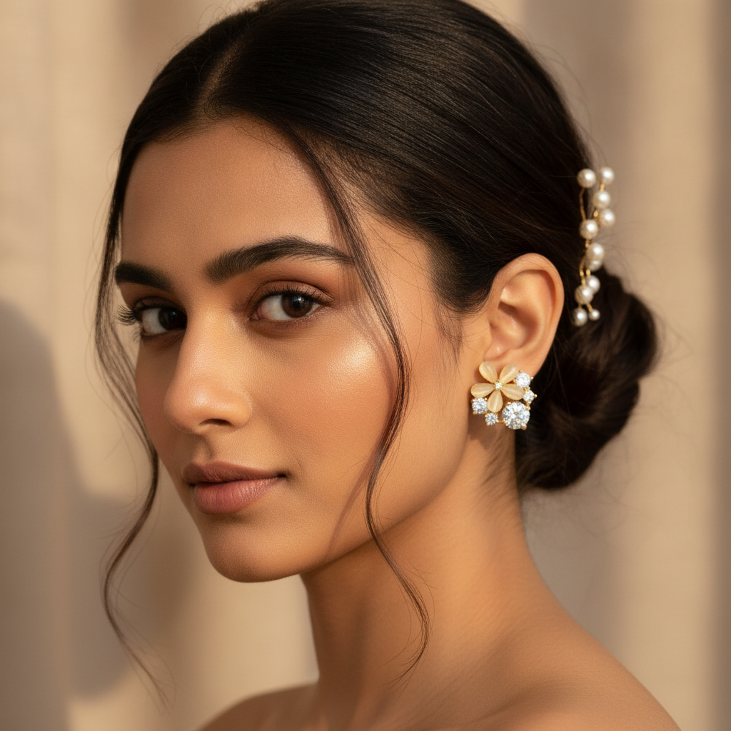 Cat's Eye Floral Earrings — view 3