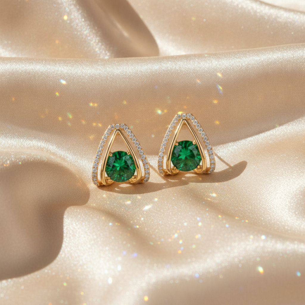 Geometric Green Chevron Earrings