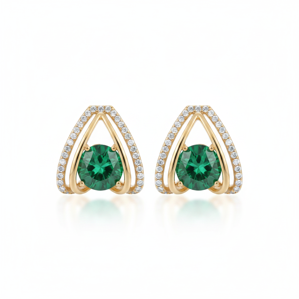 Geometric Green Chevron Earrings — view 2
