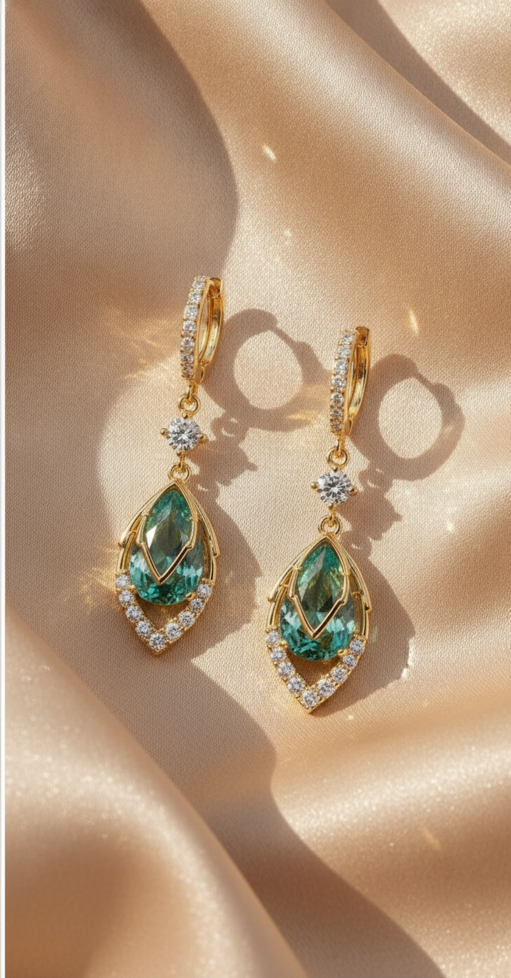 Green Apatite & Diamond Drop Earrings