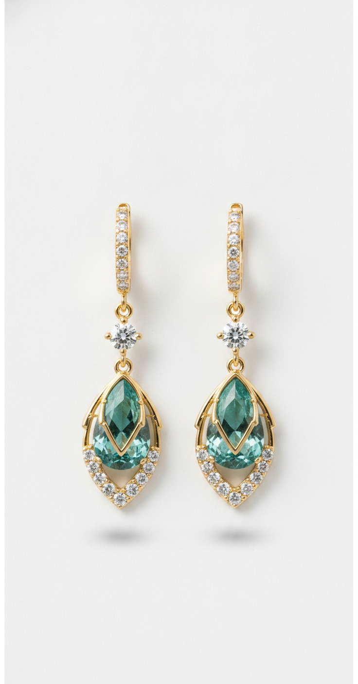 Green Apatite & Diamond Drop Earrings — view 2