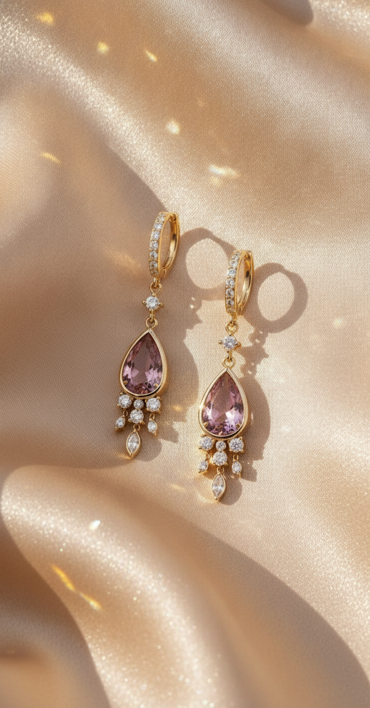 Pink Amethyst Teardrop Dangle Earrings