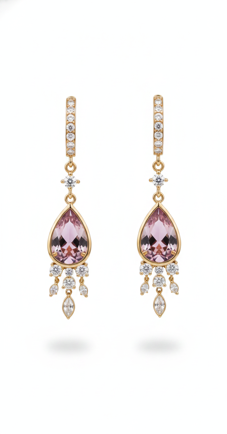 Pink Amethyst Teardrop Dangle Earrings — view 2